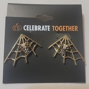Halloween Gold Tone Crystal Spider earrings